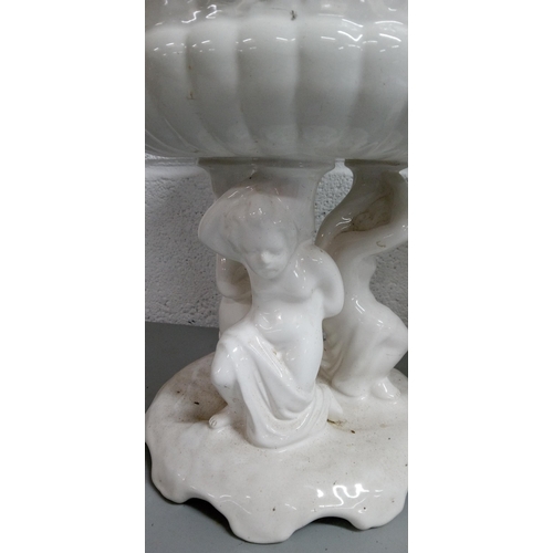 791 - A Pair of White Ceramic Cherub Pedestal Bowls 28cm H x 26cm.