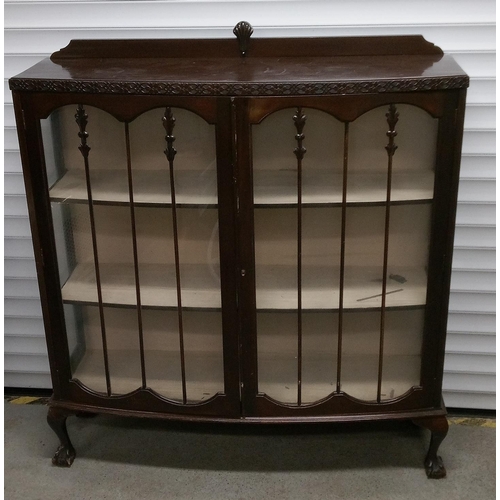 799 - An Antique Bow Fronted Display Cabinet on Ball and Claw Feet. Lock needs refitting but present with ... 