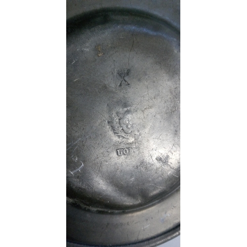 813 - A Large and 3 x Small Pewter Plates - Marked