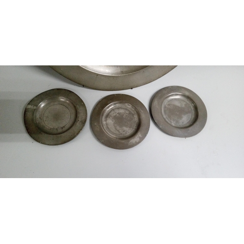 813 - A Large and 3 x Small Pewter Plates - Marked