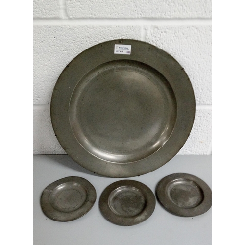 813 - A Large and 3 x Small Pewter Plates - Marked