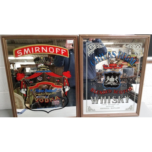 838 - A Pair of Vintage Pub Mirrors, Smirnoff and Chivas Regal. 65cm H x 45cm W.