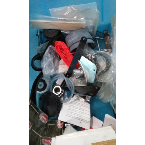 94 - A Box of Car Parts and Accessories. Steering Wheel, Polish, Halogen Lights etc.