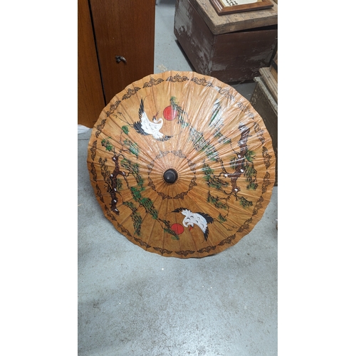 517 - A Hand Painted Chinese Paper Parasol