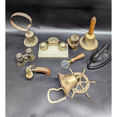 534 - Oddments including School Bell, Opera Glasses, Butlers Call etc.