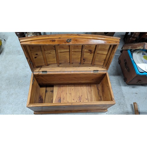 698 - A Pine Domed Lidded Blanket Box/Ottoman Trunk. 95 x 46 x 56cm.