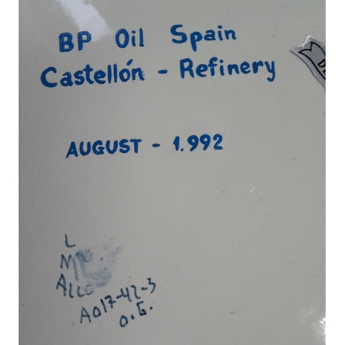 792 - A Large Floral Plate with BP Oil Spam Castellon Refinery on the back.