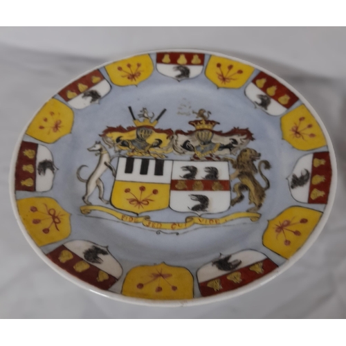 247 - A Pair of Plates Depicting Coats of Arms with writing on the reverse as pictured and the date of 188... 