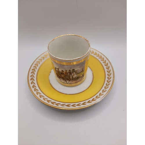 252 - Two Coffee Cups with Saucers and a Matching Sugar Bowl depicting scenes of Napoleonic Wars.