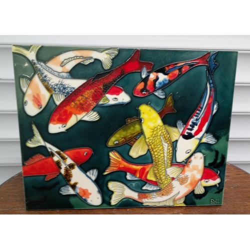 907 - A Large Tile/Ceramic Picture of a Koi Carp.