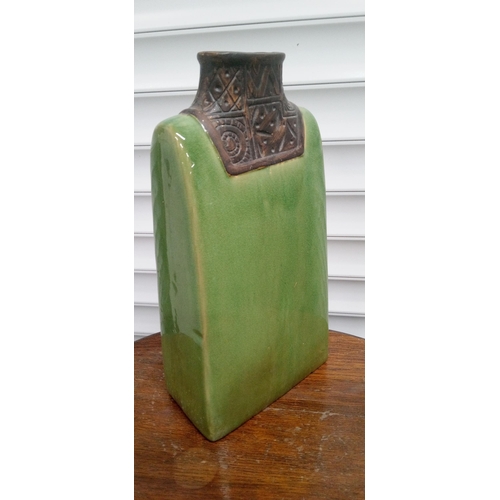 908 - A Large Green Vase with Chinoiserie Armorial Decoration. 42cm H x 22cm W x 12cm D.