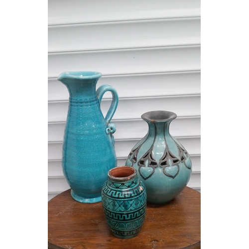 909 - A Large Studio Pottery Pitcher and 2 Studio Pottery Vases.