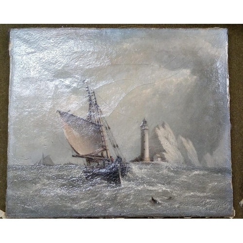 563 - Oil on Board, Stormy Seas. 36cm x 42cm.