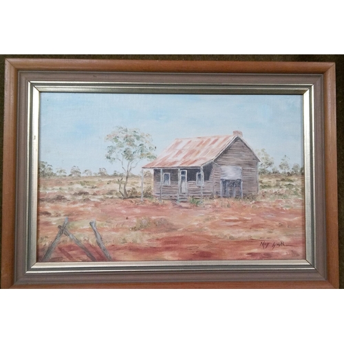 576 - Oil On Canvas. Shack On The Outback By May Smith.