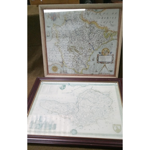 584 - 2 Framed Maps, Devon 50cm x 45cm and Dorset 58cm x 48cm.