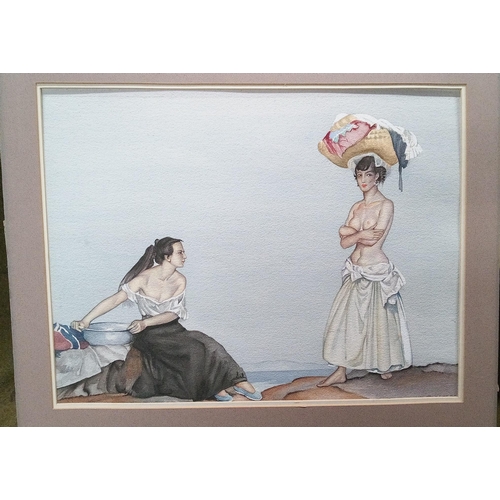 624 - Russel Flint Painting. Unframed. 70cm x 56cm.