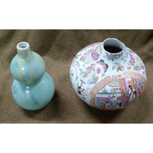 630 - A Pair of Chinese Vases. Cracked Top on Hand Painted one.