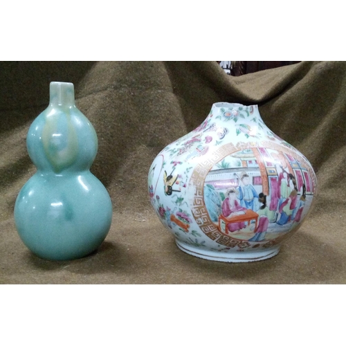 630 - A Pair of Chinese Vases. Cracked Top on Hand Painted one.