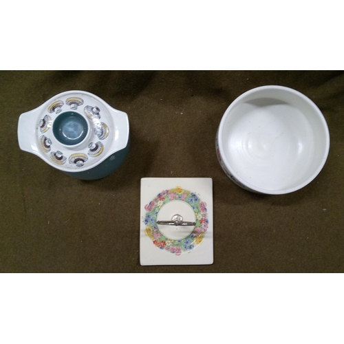 632 - A Poole Pottery Fruit Bowl and Casserole Pot and Royal Staffordshire Cake Plate.