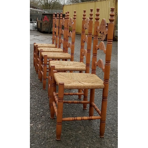 637 - 5 Pine Ladder Back Chairs with Rattan Seating.