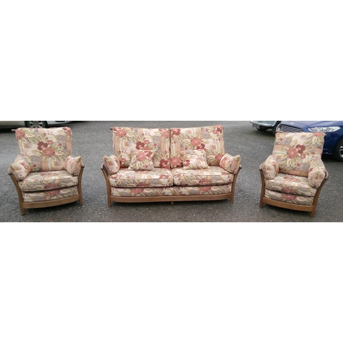 649 - Ercol 3 Seater Sofa and 2 Arm Chairs with all Cushions.