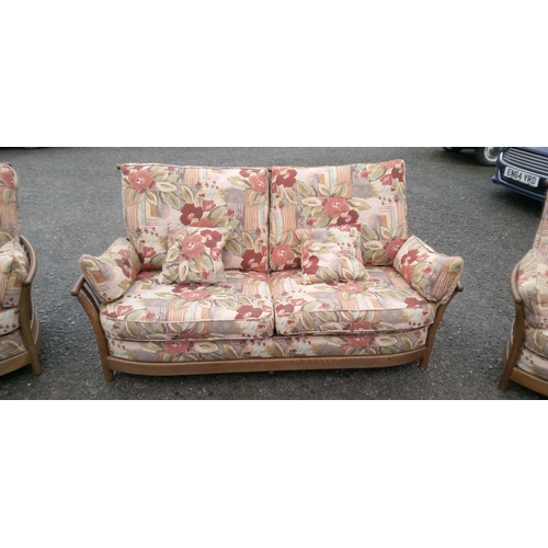 649 - Ercol 3 Seater Sofa and 2 Arm Chairs with all Cushions.