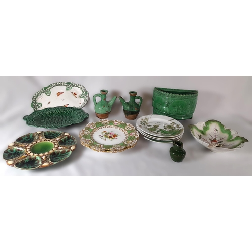 258 - A Selection of Items including plates, platters and jugs. All featuring green patterning or colour.