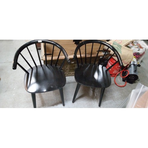 762 - A Pair of Black Captain Style Carver Chairs