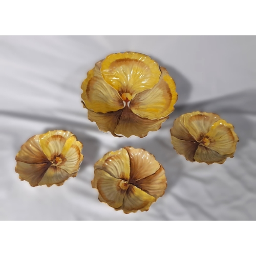 264 - A Set of Yellow Pansy Shaped Plates. 3 Side Plates and 1 Large Plate.