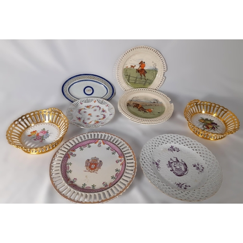 268 - A Mixed Lot Of Basket Effect China. A Set of 4 Hunting Scene plates and other Bowls.