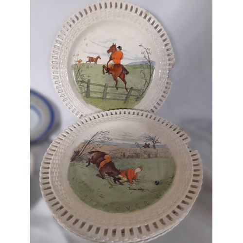 268 - A Mixed Lot Of Basket Effect China. A Set of 4 Hunting Scene plates and other Bowls.