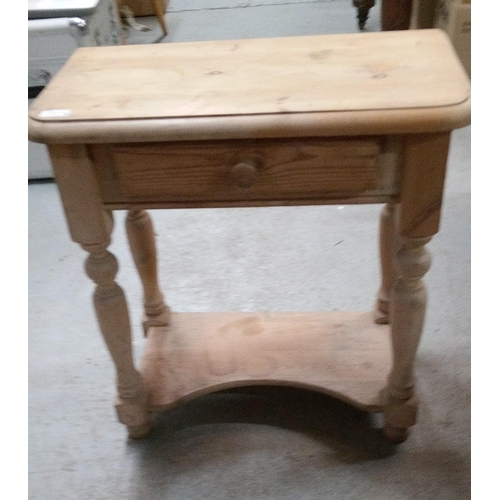 1111 - A Small Pine Hall Table with Small Drawer and Shelf.