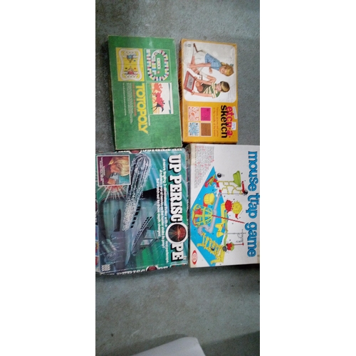 1347 - Vintage Games including Mouse Trap, Up Periscope, Totopoly, Etchasketch.