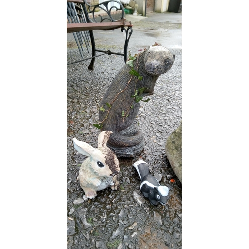 96H - An Otter and Cat In Concrete and other Garden Ornaments.