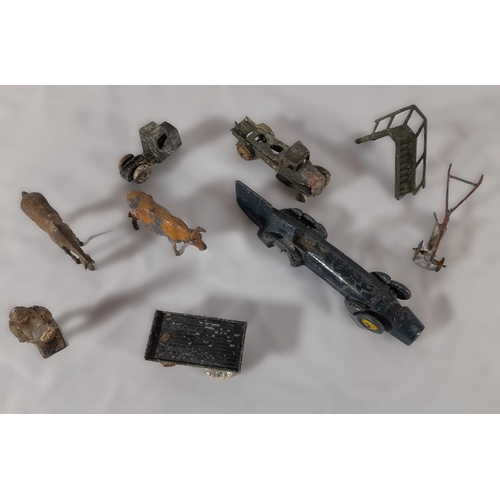 267 - A Collection of Playworn Diecast Toys including farm animals, A Model of Campbells Blue Bird and oth... 