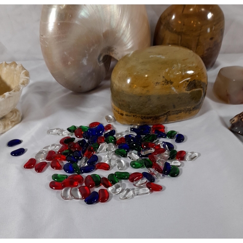 274 - A Mixed Lot of Shells and Polished Stones with Glass Gems.