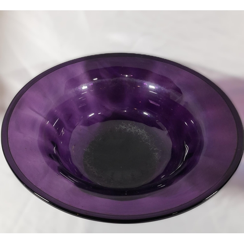 283 - 3 Statement Pieces of Glassware. A Huge Amethyst Glass bowl measuring approx 41cm Diameter, 17cm Dep... 