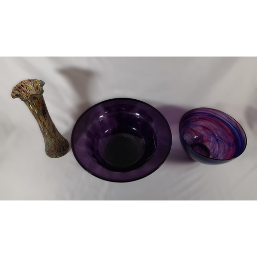 283 - 3 Statement Pieces of Glassware. A Huge Amethyst Glass bowl measuring approx 41cm Diameter, 17cm Dep... 