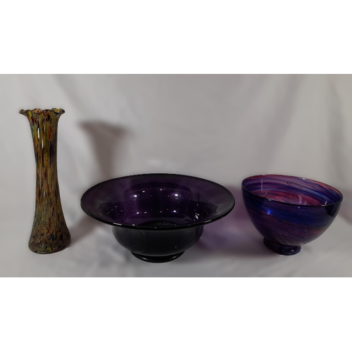 283 - 3 Statement Pieces of Glassware. A Huge Amethyst Glass bowl measuring approx 41cm Diameter, 17cm Dep... 