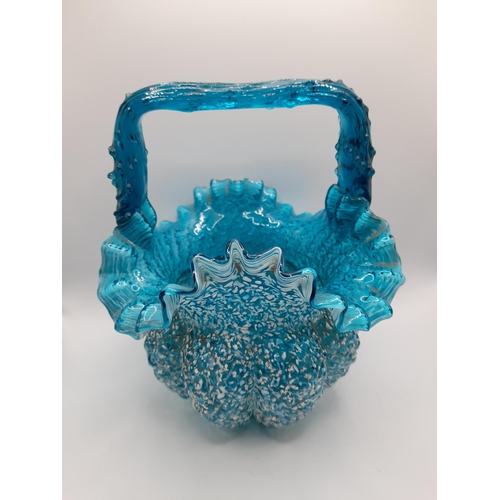 287 - A Collection of Decorative Blue Ruffle/Carnival Glassware including a pair of Stem Vases with Glitte... 