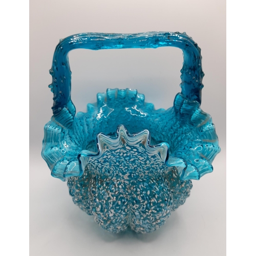 287 - A Collection of Decorative Blue Ruffle/Carnival Glassware including a pair of Stem Vases with Glitte... 