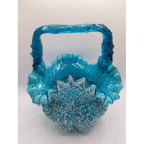 287 - A Collection of Decorative Blue Ruffle/Carnival Glassware including a pair of Stem Vases with Glitte... 