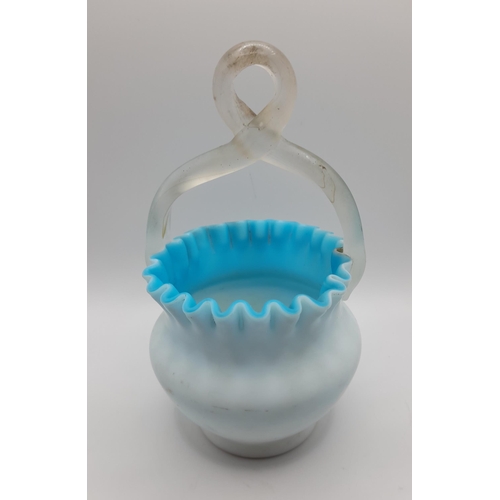 287 - A Collection of Decorative Blue Ruffle/Carnival Glassware including a pair of Stem Vases with Glitte... 