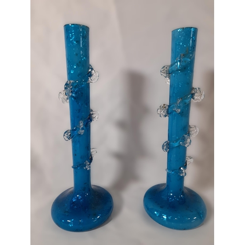 287 - A Collection of Decorative Blue Ruffle/Carnival Glassware including a pair of Stem Vases with Glitte... 