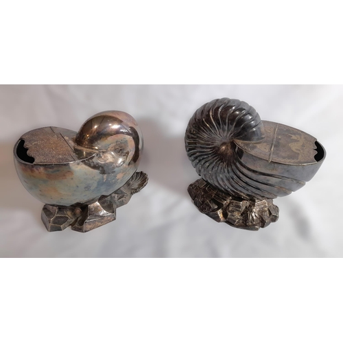 294 - A Pair Of Silverplateware Nautilus Shell Design Table Spoon Warmers.