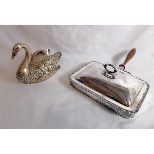 295 - An Antique Silverplateware Swan Design Napkin Holder (15cm H)  and a Serving Platter with Detachable... 