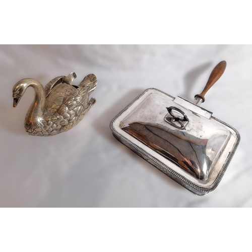 295 - An Antique Silverplateware Swan Design Napkin Holder (15cm H)  and a Serving Platter with Detachable... 