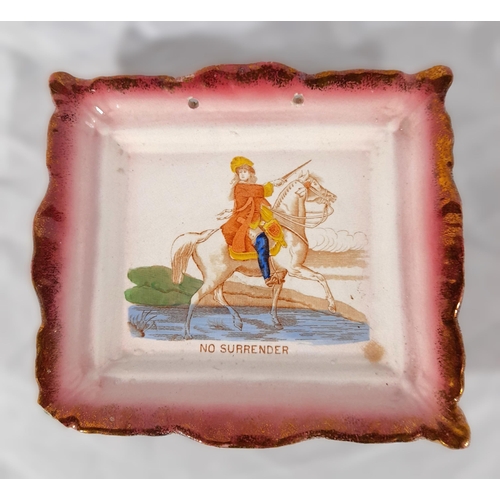 296 - An Antique 19th Century English Staffordshire Sunderland Luster Plaque showing a Horse and Rider and... 