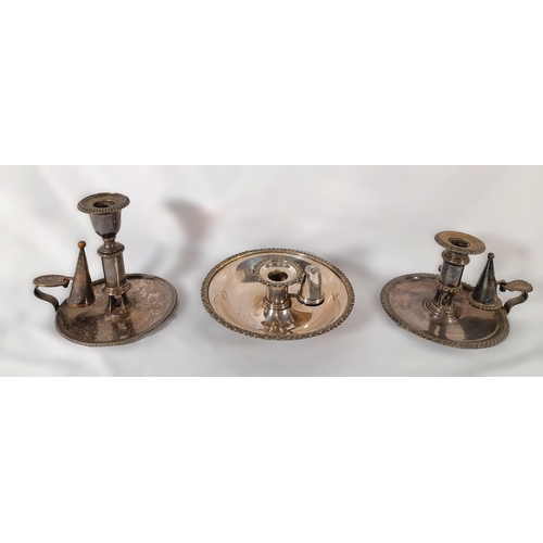 298 - A Trio of  Antique Candlestick Holders with Original Snuffers.