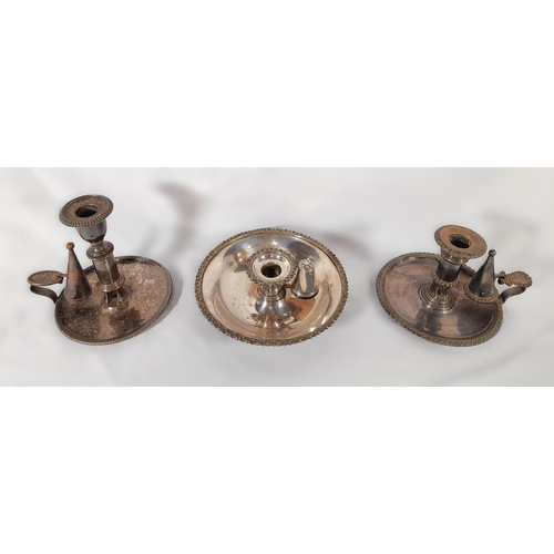 298 - A Trio of  Antique Candlestick Holders with Original Snuffers.